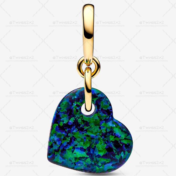 Pandora Opalescent Green Heart Dangle Charm - Picture 2 of 6